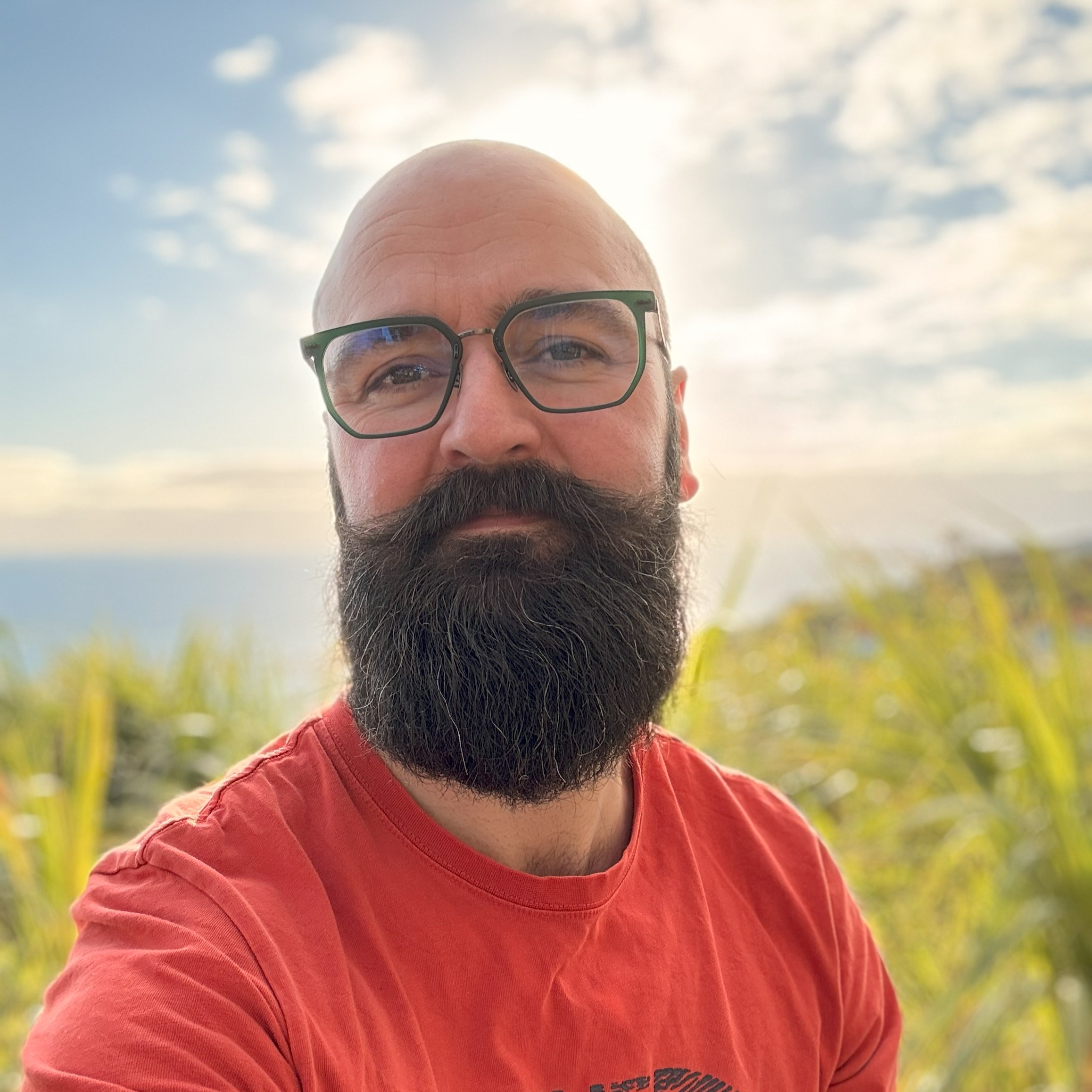 Mann mit großen dunklem Bart und einer Brille